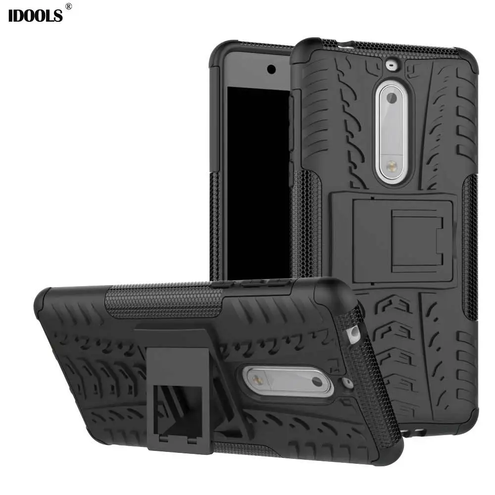 

IDOOLS New Case for Nokia 5 Armor Hard Hybrid 2 in 1 Kickstand Cover Nokia5 Protective Phone Bags Cases for Nokia 5 pro 5.2 inch