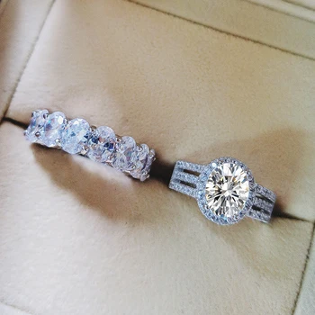 

christmas Real 925 Sterling Silver oval wedding Ring set for women engagement luxury band eternity jewelry zircona LR5347S