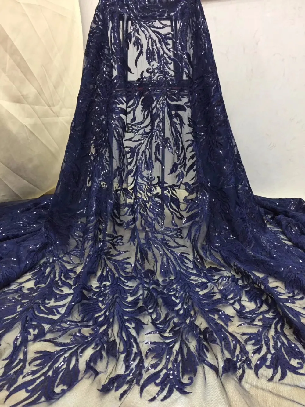 

Navy Blue Sequin lace fabric for wedding 2019 high quality african fabric with sequins yellow/white/red/black/green tulle fabric