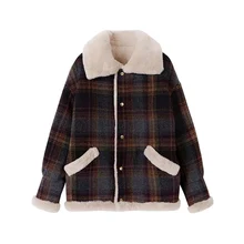 Новая Осенняя куртка-бомбер Зимняя Толстая овечья шерсть Базовая куртка женское вельветовое Свободное пальто размера плюс хлопковая Теплая Бархатная верхняя одежда