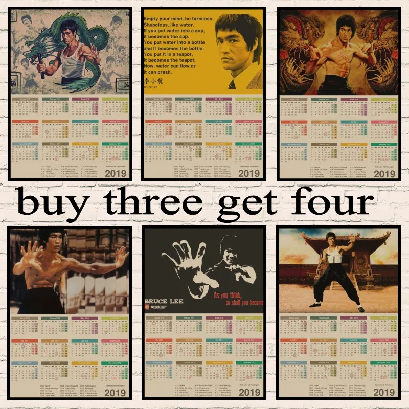 

Bruce Lee 2019 Calendar Poster Painting quality HD Home Decor Art Decor room quality living wall art kraft paper poster