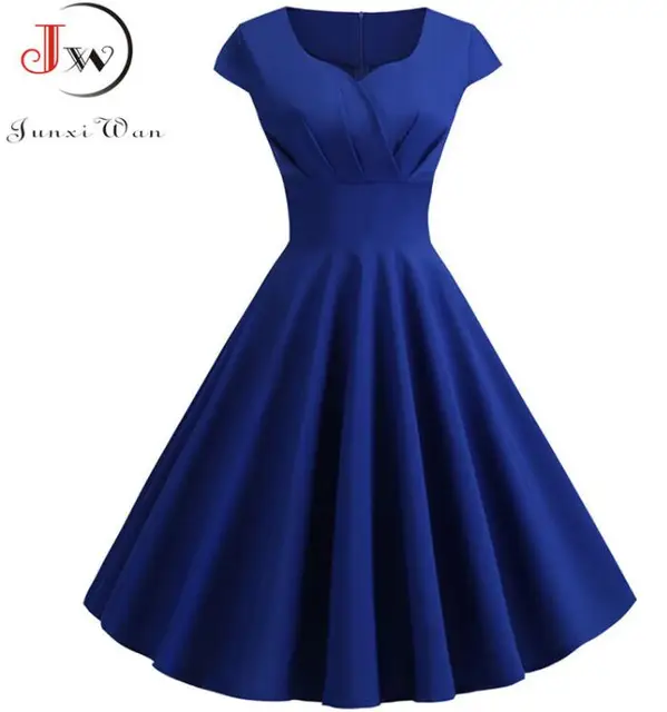 Femmes Robe d'été couleur unie rétro Vintage années 50 60 décontracté fête bureau Robe Rockabilly robes robes