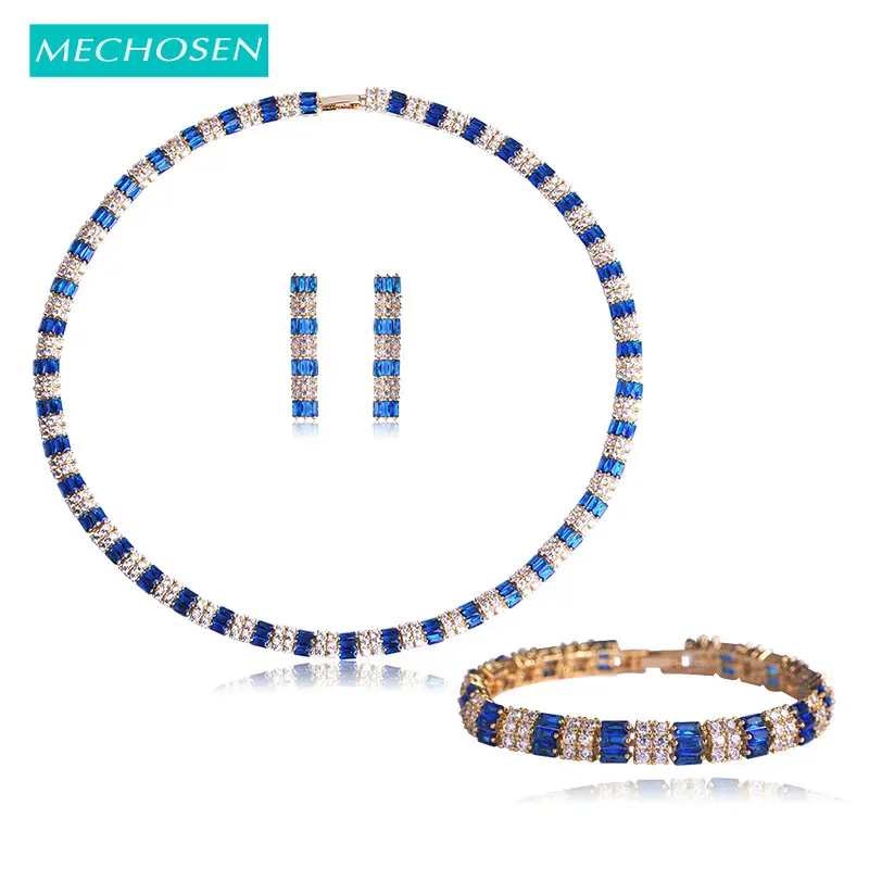 

MECHOSEN Bridal Jewelry Sets Necklace Earrings Bracelets For Women Wedding Decoration Cubic Zirconia Collier Copper Jewellery