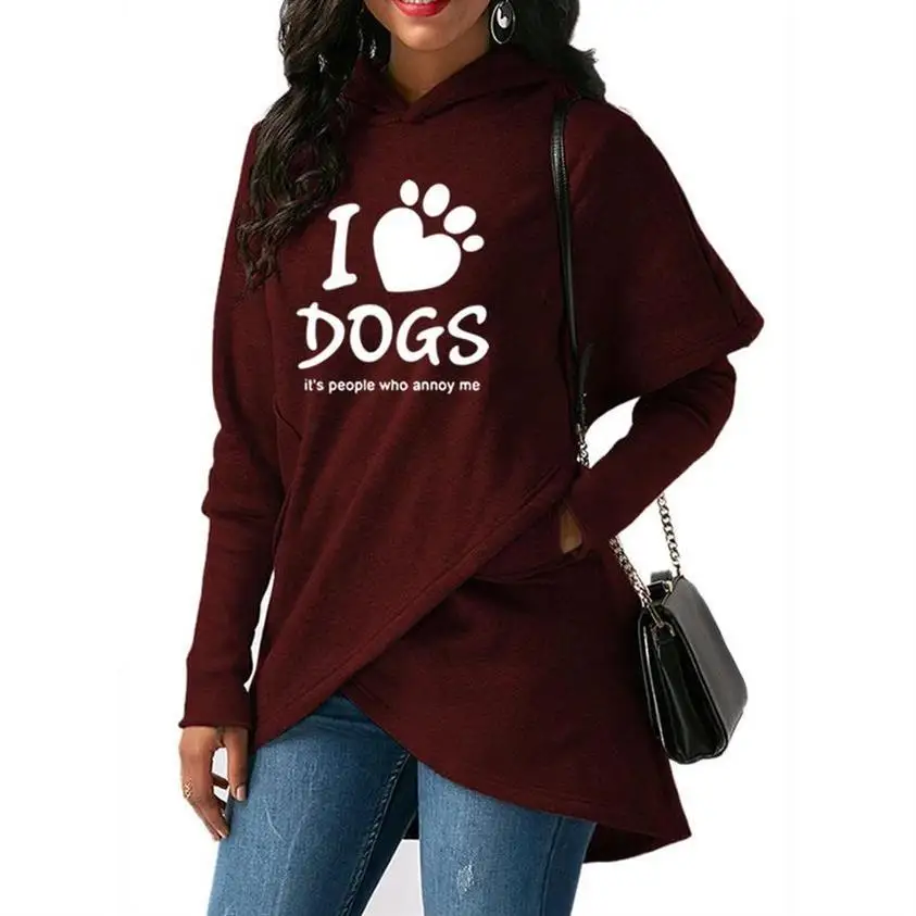 Hoodies For Women I LOVE DOGS Letters Print Kawaii Sweatshirts Femmes Tops Hoody Print Girls Casual Comfortable Hoodies And
