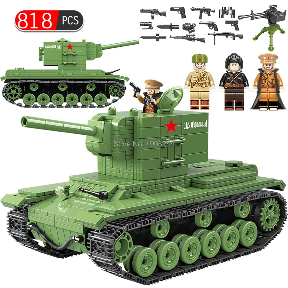 

100071 818pcs military soviet kv2 heavy panzer tank ww2 soldier police tank building blocks bricks Toy