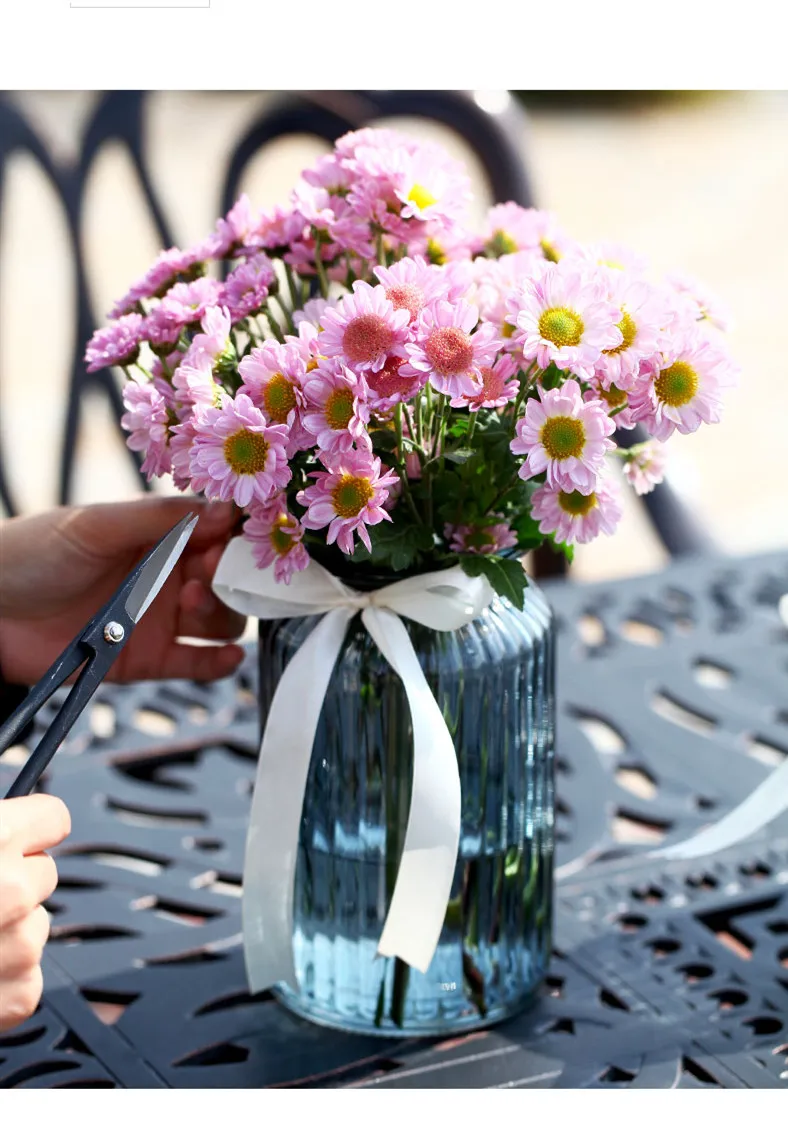 Европейский стиль стеклянная ваза Меса прозрачный синий цвет гидропоники Настольный цветочный горшок Ins гостиная украшения вазы для цветов