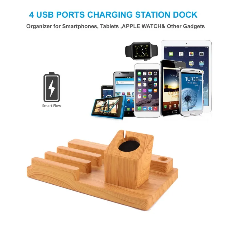 

Wooden Desk Charging Station 4 USB Ports Watch Charger Stand Smartphone Charger Dock Stand For Apple Watch iPhone /iPad234