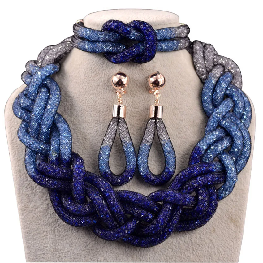 

Factory direct selling top fashion royal navy blue mesh jewelry sets N1014