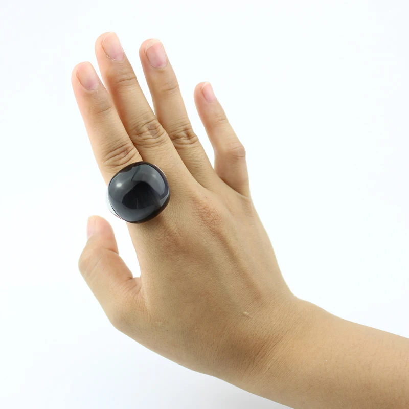 LYCOON Мода удовлетворенный большой натуральный кошачий глаз камень круглый шар кольца 316L нержавеющая сталь Серый Опал Камень кольцо для женщин