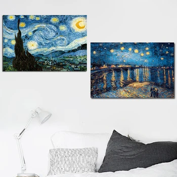 

Famous Vintage Van Gogh Starry Night Wall Canvas Art Impressionist Landscape Painting Poster and Print Picture for Living Room
