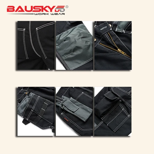Bauskydd 남성용 작업복 바지, 블랙 작업복, 멀티 포켓 작업 유니폼 포켓, 도구 무료 배송 3