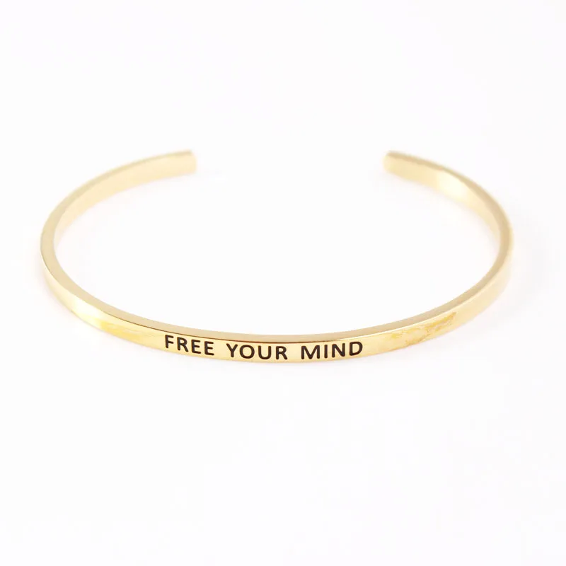 

Free your mind Stainless Steel Bangle Inspirational Quote Mantra Bracelets Bangles for Women Gift For Lover Girl