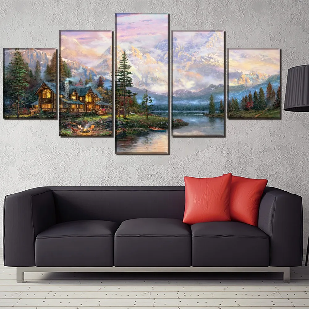 

Lakeside cottage Landscape HD Print Wall Art Canvas Painting Modern Home Canvas Wall Art For Living Room Painting Modern Decor