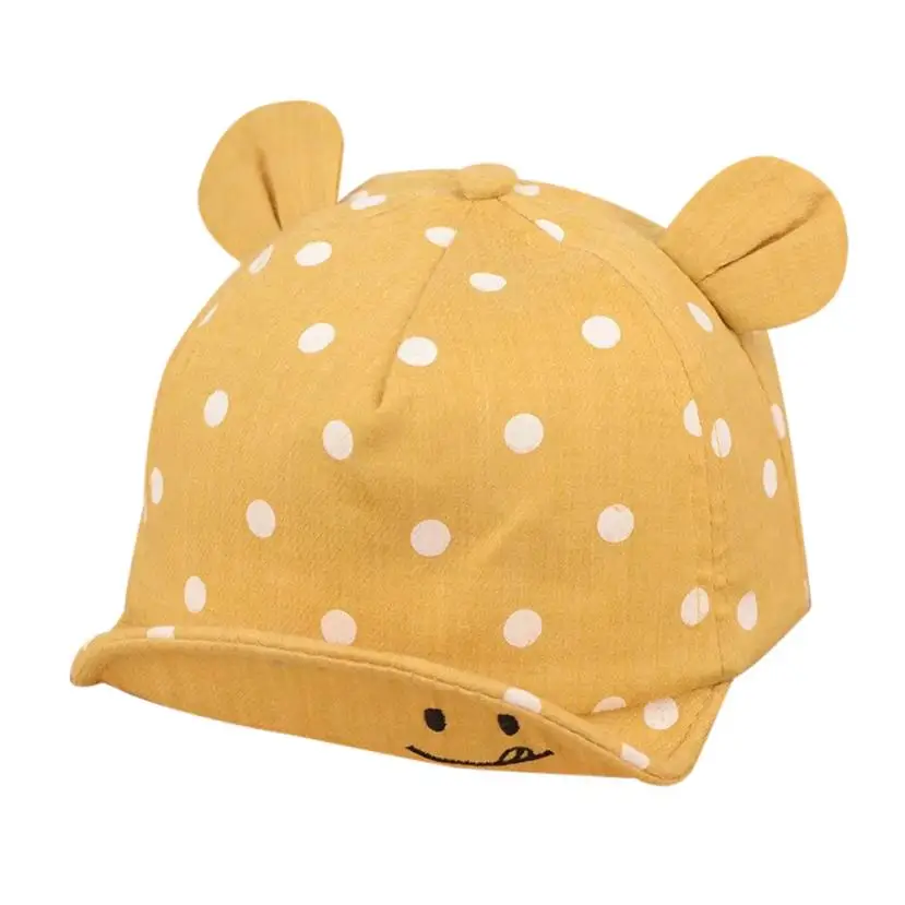Детская кепка в горошек со смайликом для мальчиков и девочек, летняя кепка для мальчиков, Детская солнцезащитная Кепка с ушками, весенняя шапка для маленьких девочек - Цвет: Yellow