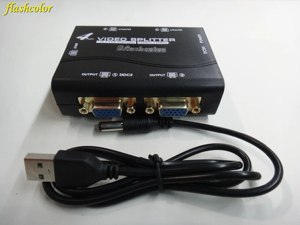 Flashcolor vga splitter 4 порта VGA Video Splitter 250 мГц 1 вход 4 выхода Поддержка USB адаптер питания