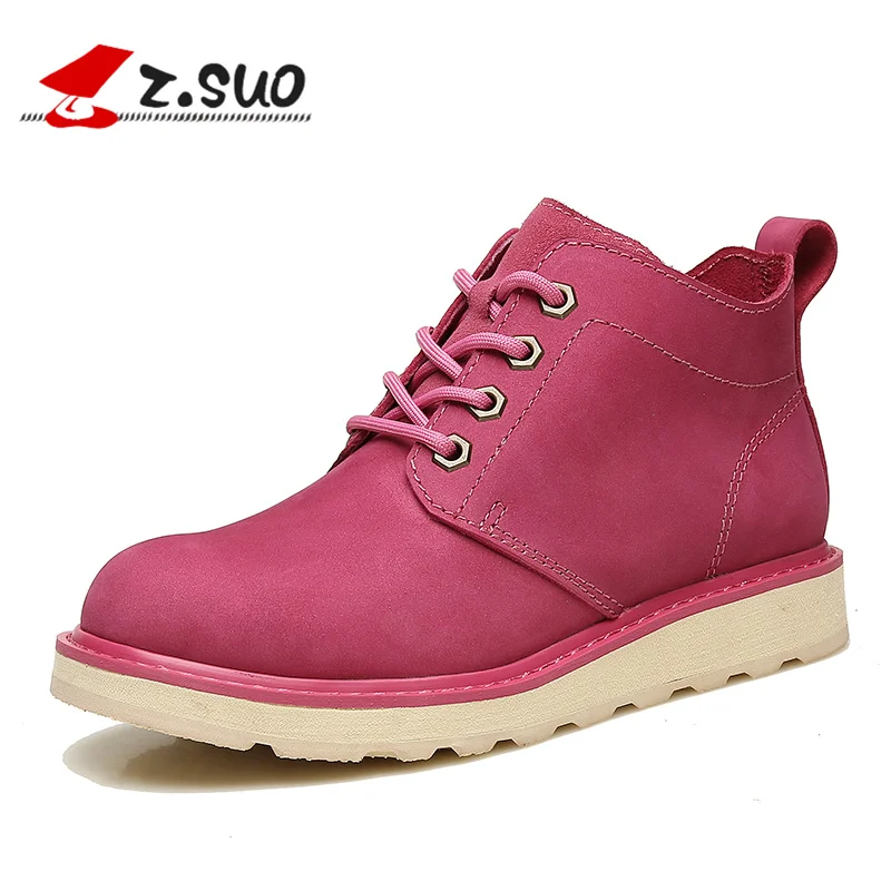 

Z.Suo Autumn Lace Up Red Women's Boots Winter Fashion Shoes Woman Ankle Boots Rubber Genuine Leather Female Boots Brown Q18566N