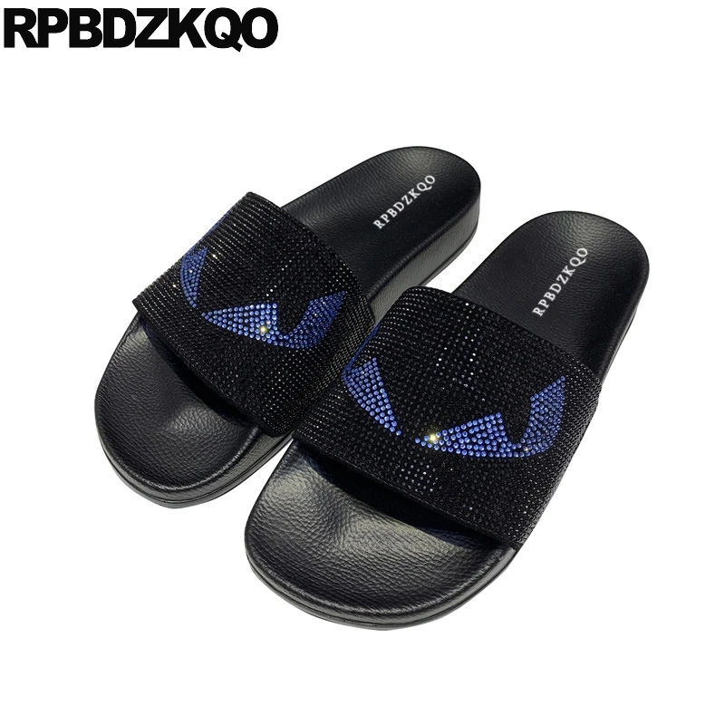 

summer sandals slip on slides rhinestone genuine leather designer shoes men high quality black soft native famous brand slippers