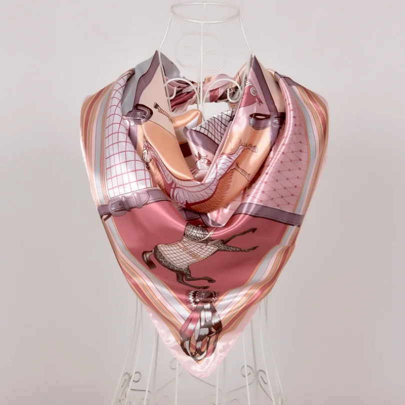[BYSIFA] женский шарф хиджаб часы цепь дизайн красный Шелковый квадратный шарф, платок Cachecol Дамский головной шарф шейный шарф накидка платок - Цвет: pink 580