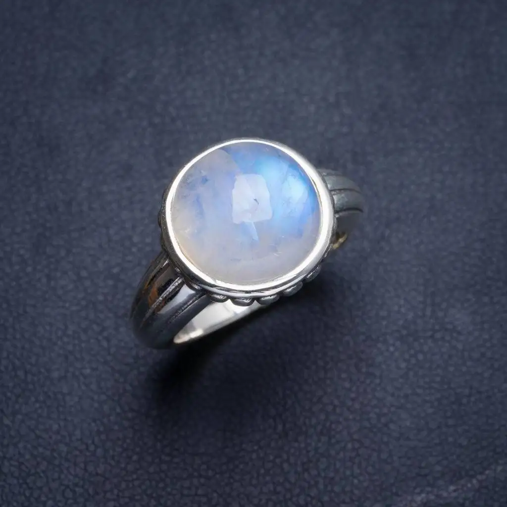 

Natural Rainbow Moonstone Handmade Unique 925 Sterling Silver Ring 7.75 Y4520
