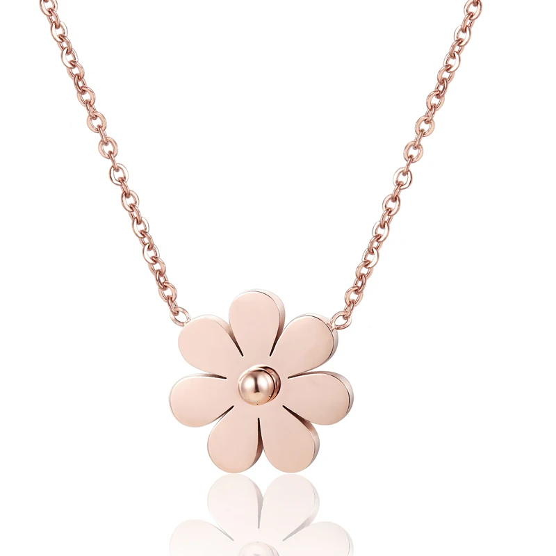 Fashion Brand Woman Jewelry Rose Gold Color Daisy Pendant Necklace