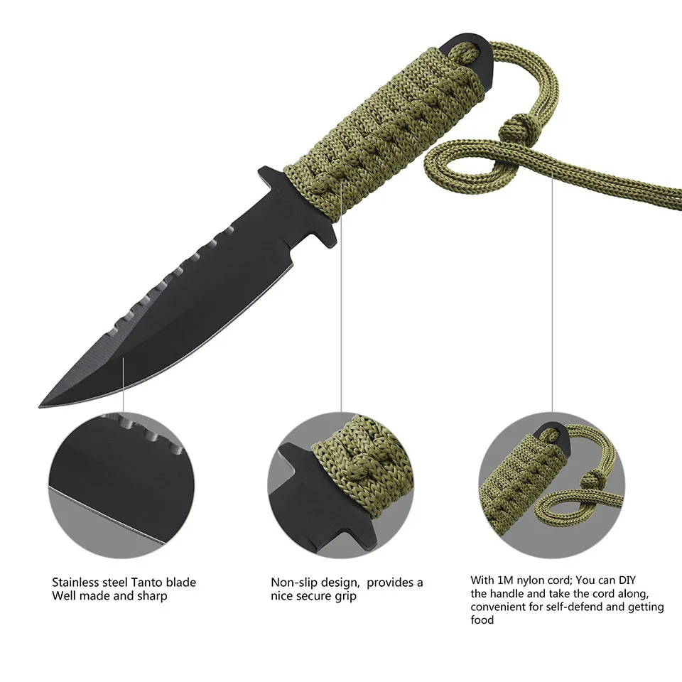 7,5 дюймов Походный нож боевой тактический нож для выживания охотничий нож с нейлоновой оболочкой фиксированным лезвием