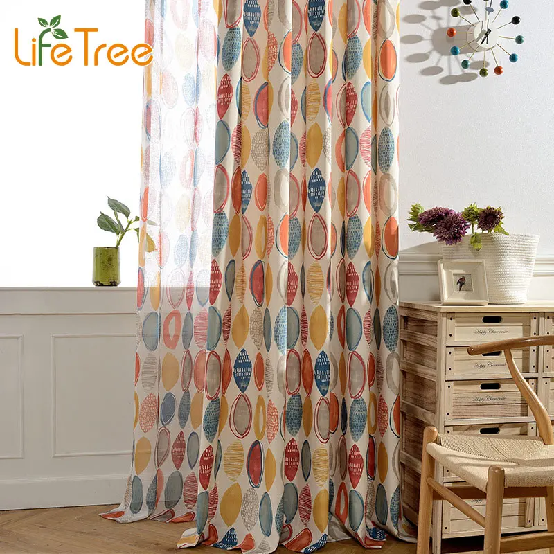Blue Red Circles Printed Modern font b Curtains b font For Living Room Bedroom Voile font