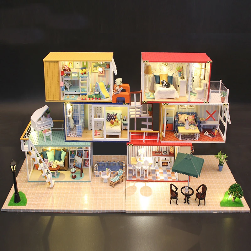 

Miniature Dollhouse Furniture Kits Wooden Contain House Model DIY Dolls House Toys For Children Kids Birthday Xmas Gift
