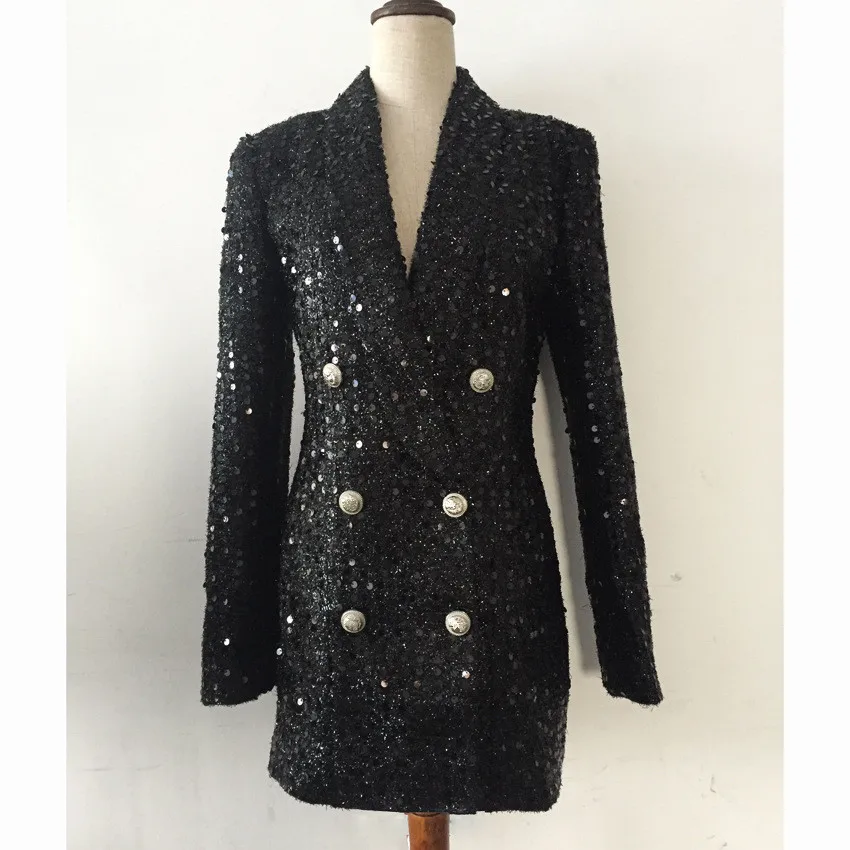New 2019 spring women double breasted blazers jackets Chic sequins jackets coat D965