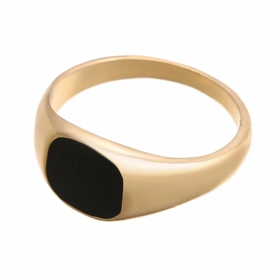 Shellhard Vintage Stainless Steel Ring Fashion Gold Silver Color Polished Signet Seal Biker  Finger Ring For Women Men Jewelry