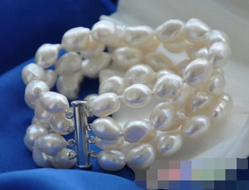 

FREE SHIPPING>>> 01194 4row white baroque freshwater cultured pearl bracelet 8inchs