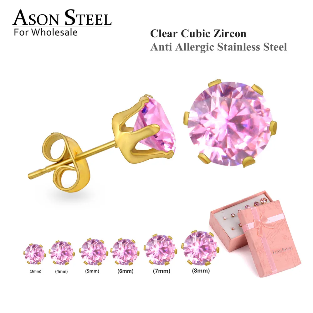 Серьги гвоздики ASONSTEEL для женщин наборы сережек из нержавеющей стали розового