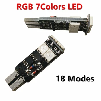 

2 x New popular RGB 7 colors changeable T10/W5W 6SMD 1.5W led car clearance lights 18 modes keep lighting or flashing lamp bulb