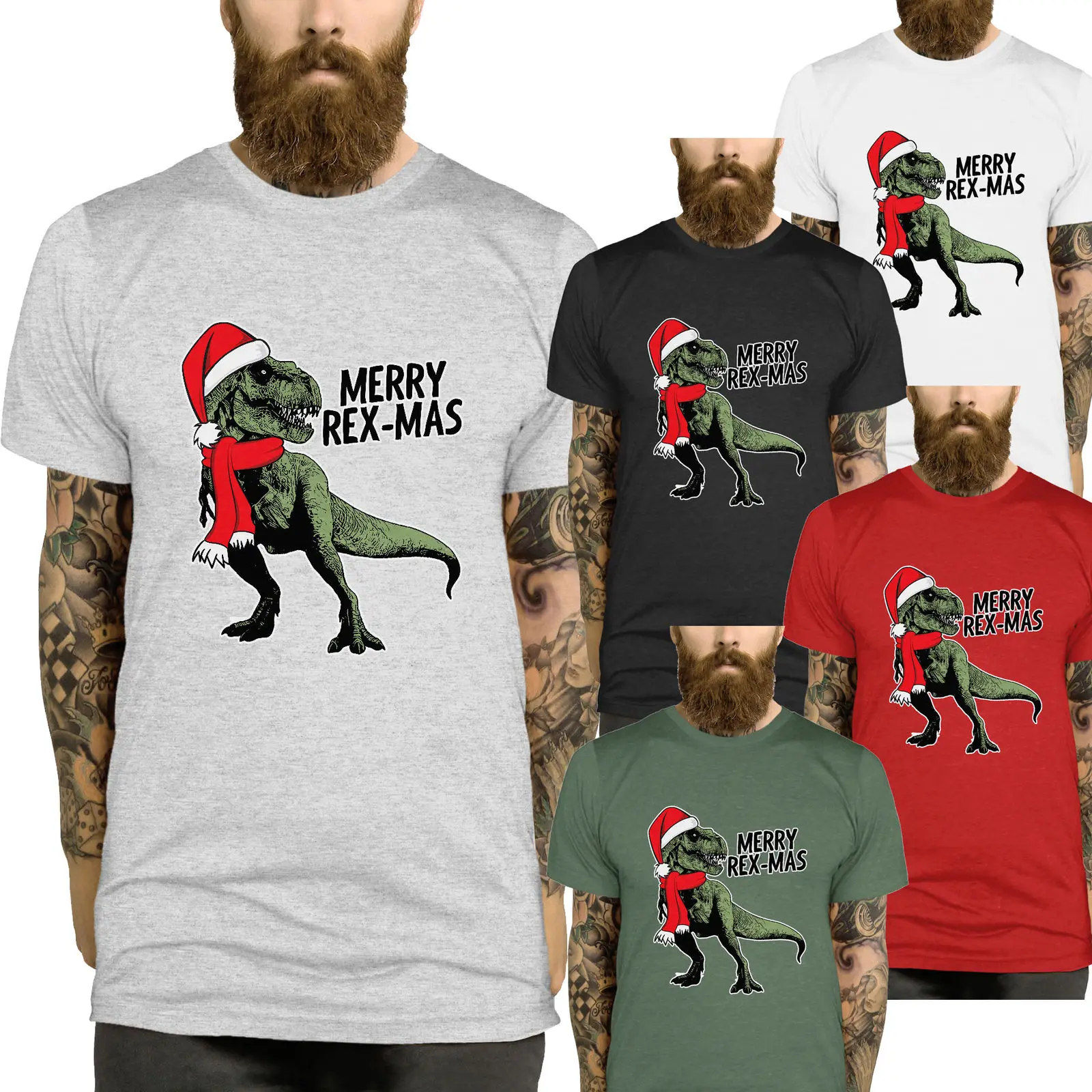 T Rex Christmas T Shirt Merry Rex Mas Xmas Men Ladies Kids Funny