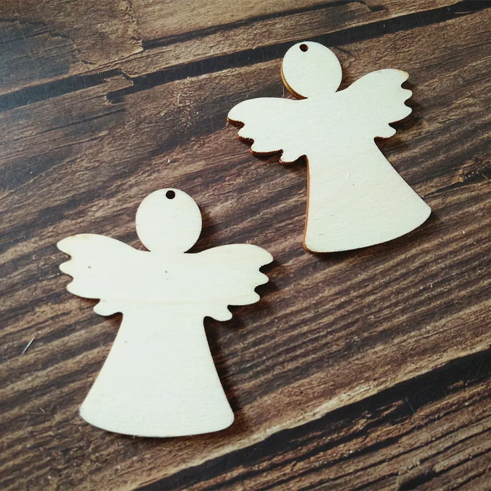 59mmx70mm Laser Cut Art Craft Wooden Blank Unfinished Angel Shape Christmas Tree Decor Tag With Holes Wedding Wood Gift Tags | Дом и сад