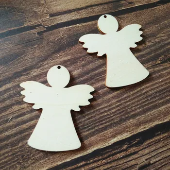 

59mmx70mm Laser Cut Art Craft Wooden Blank Unfinished Angel Shape Christmas Tree Decor Tag With Holes Wedding Wood Gift Tags
