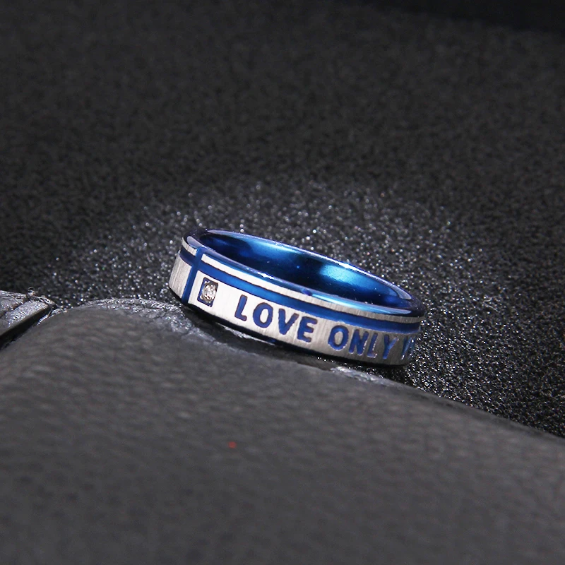 CACANA Titanium Stainless Steel Rings Blue Color Engagement Wedding Bridal LOVE ONLY YOU Ring-For Men Couple Rings For Lovers
