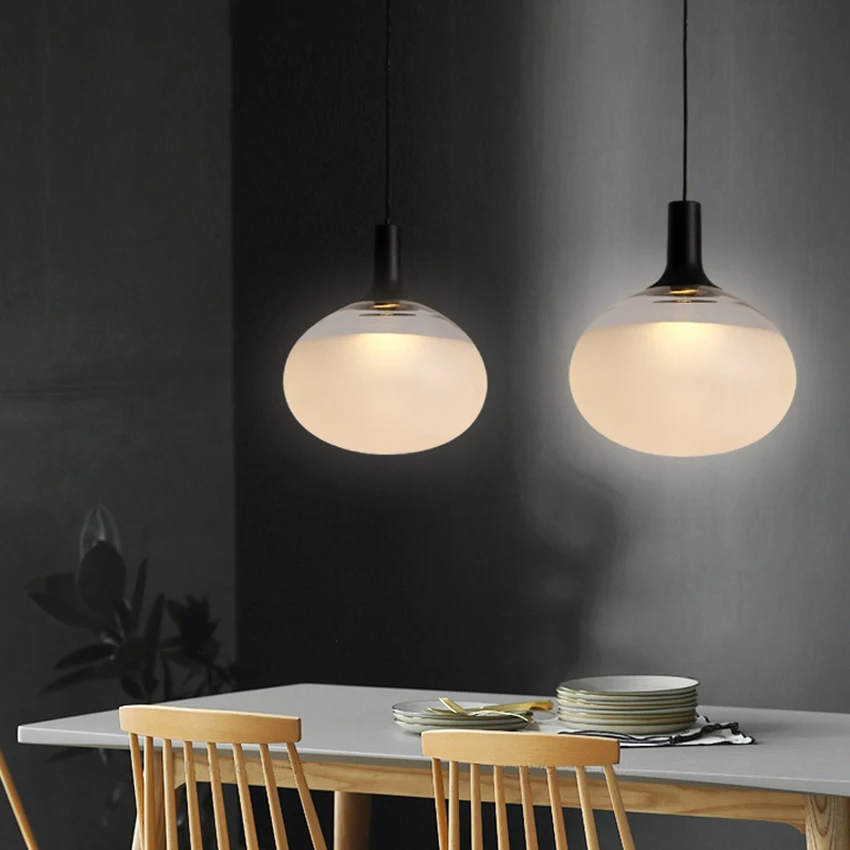 

Post-modern Oval Pendant Lights Nordic Designer Led Glass Hanging Lamps Dining Room Bedroom Bedside Kitchen Fixtures Luminaire