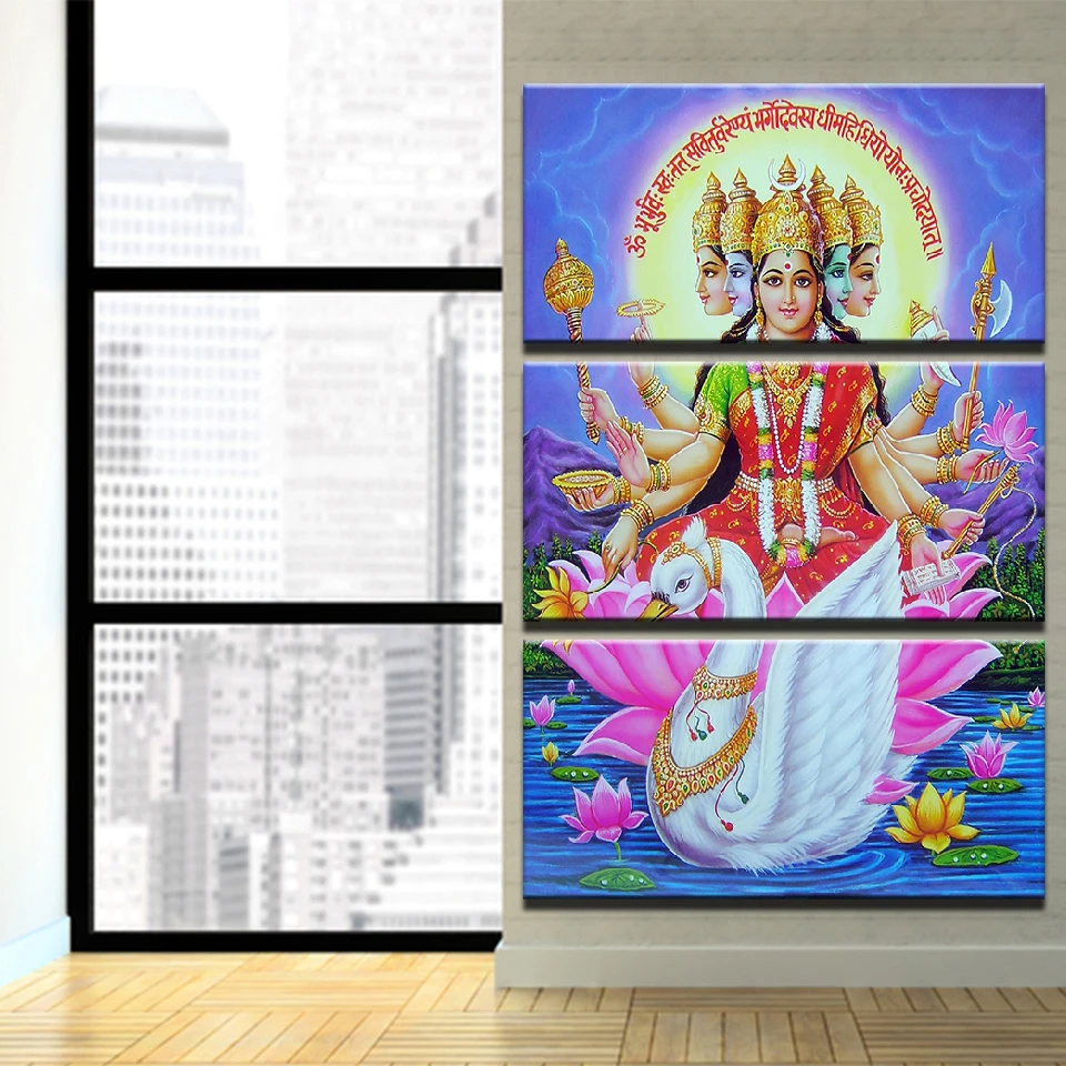 

Home Decor HD Prints Pictures Canvas Wall Art Poster Framework Abstract 3 Pieces Hindu Goddess Gayatri Devi Mata Painting