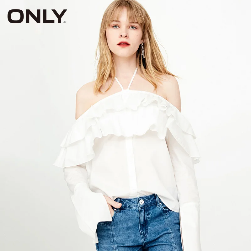 

ONLY Women's Spring & Summer Layered Ruffled Boat Neck Shirt |118105519