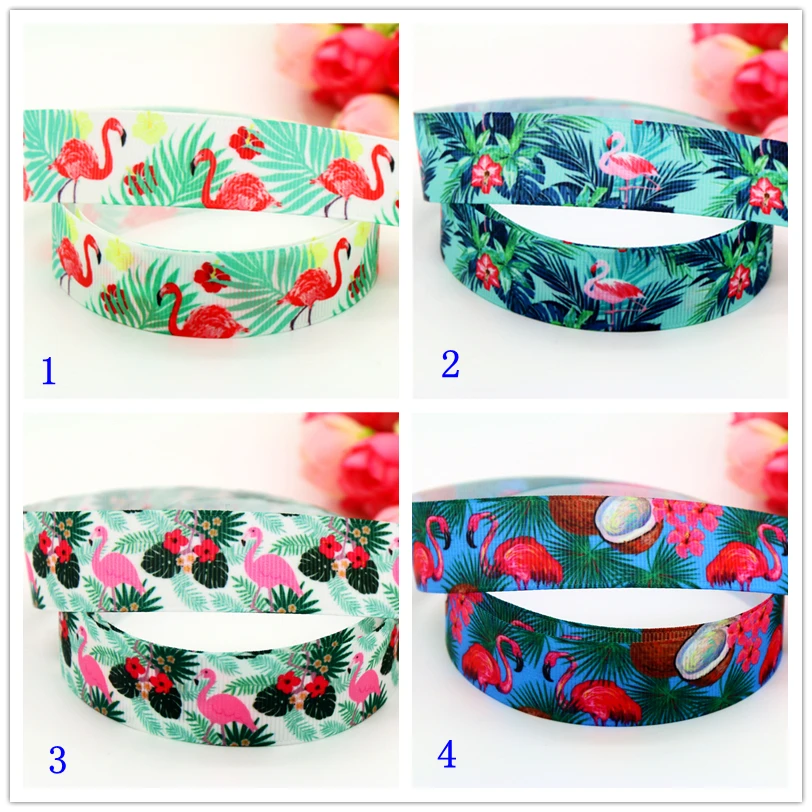 

DHK 7/8'' Free shipping flamingo pineapple flower printed grosgrain ribbon headwear hair bow diy party decoration OEM 22mm B1458