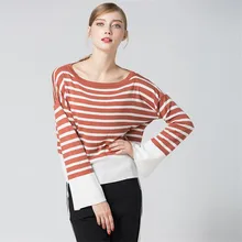 Модный осенний свитер, женская футболка, зимние футболки, Женская Хлопковая полосатая свободная футболка, женские топы с длинными рукавами