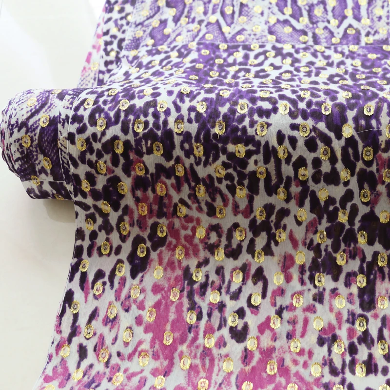 

gold jacquard silk material Africa leopard pattern crinkled silk chiffon georgette 75cm*114cm