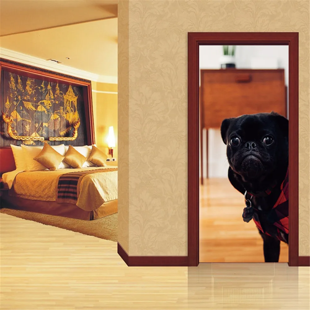 

Custom Size/77X200CM Cute Dog PVC Door Sticker Self-adhesive Waterproof Wallpaper Door Decoration Mural For Livingroom Bedroom