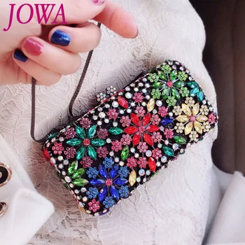 

2019 New Design Women's Evening Bags Colorful Diamonds Handbag Double Sided Crystal Flowers Mini Clutches Wedding Party Packages