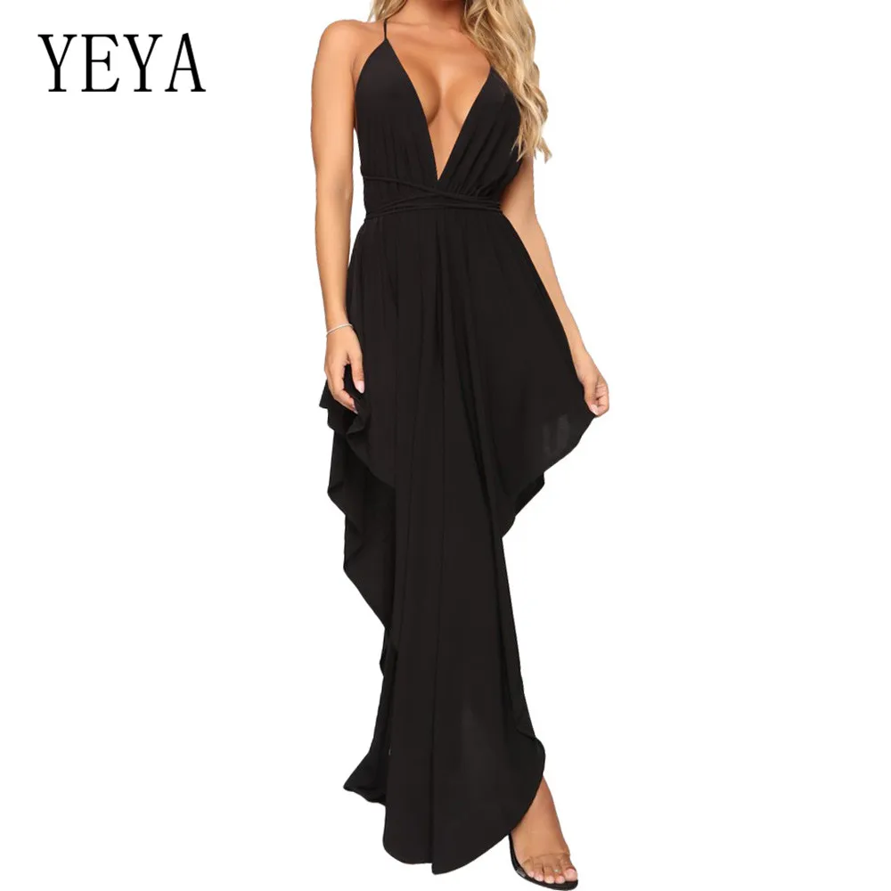 

YEYA Sexy Deep V-neck Hollow Out Maxi Dress New Arrival Off Shoulder Asymmetrical Dress Summer Elegant Party Femme Clothing