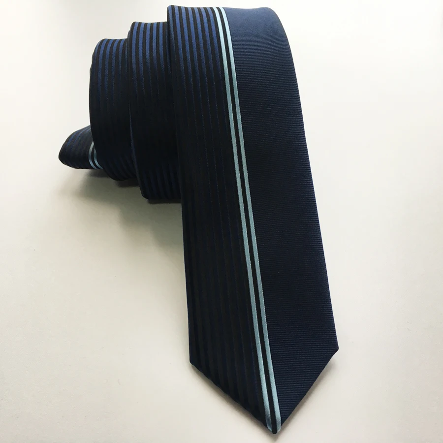 Дизайнерский Галстук Модные узкие панель половина сплошной синий с вертикальными полосы Gravata Бесплатная доставка