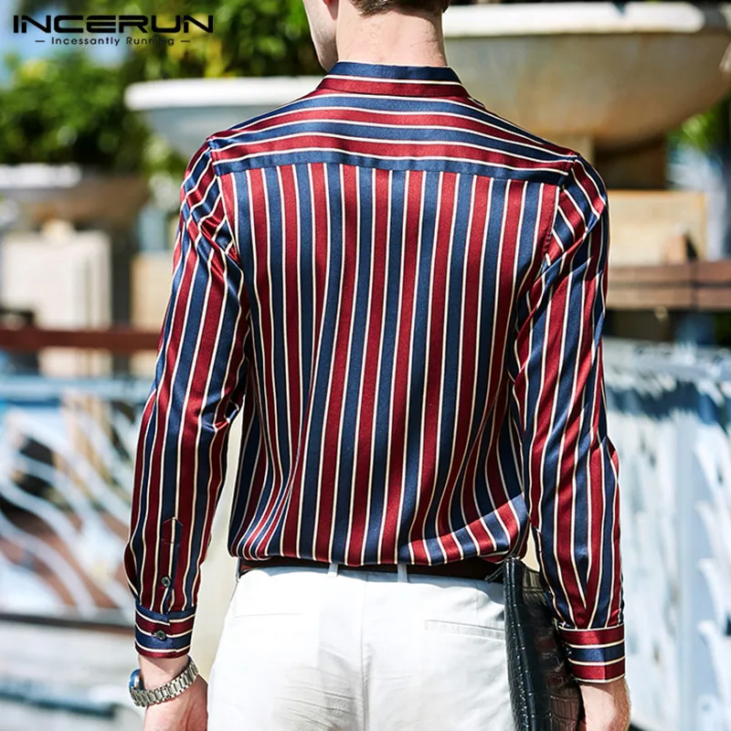 INCERUN шелковая сатиновая мужская деловая рубашка с отворотом, с принтом, с длинными рукавами, базовые Топы года, фирменные рубашки, одежда, Camisa 5XL