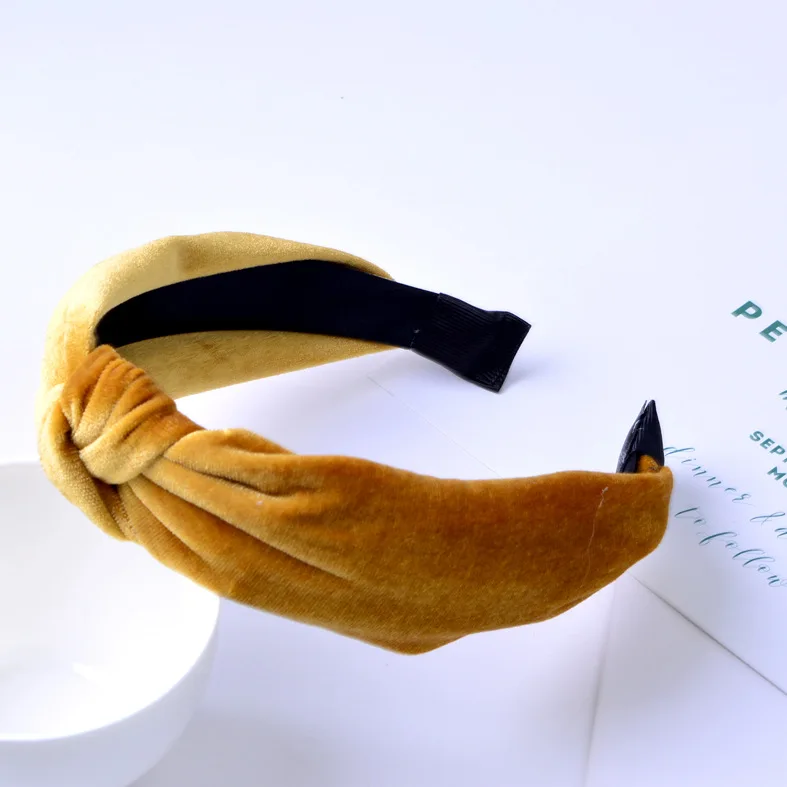 

Autumn Winter New European American Women's Hair Ornaments Knotted Golden Velvet Wide Hairbands Fabric Hair Hoop