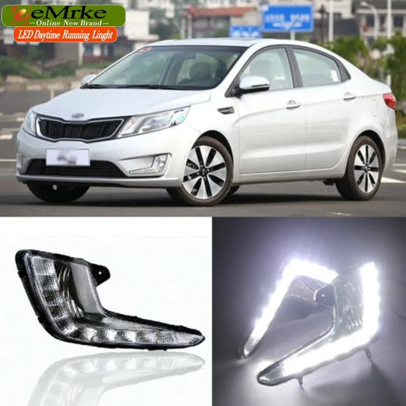 eeMrke Car LED DRL For Kia K2 2011 2012 2013 2014 Xenon White DRL Plug and Play Fog Cover Daytime Running Lights Kits