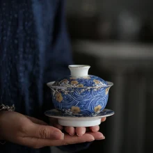 PINNY "gwiaździstej nocy" kolor emalia Gaiwan ręcznie malowane ceramiczne naczynie na herbatę waza zestaw do herbaty kung fu Chinaware chińska herbata usługi(China)